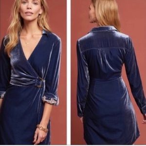Anthropologie Maeve blue velvet wrap-dress